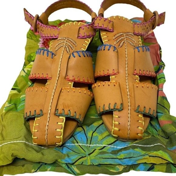 FARM Rio Sz 8 Whipstitch Palm Tree Caramel Sandal Vegan Boho Tropical NWOB - Picture 10 of 10
